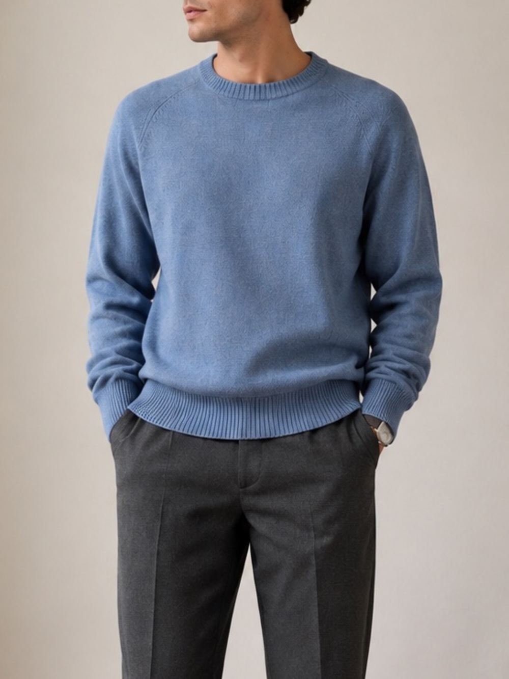 J Crew Lambs Wool Blend Blue Crewneck Sweater